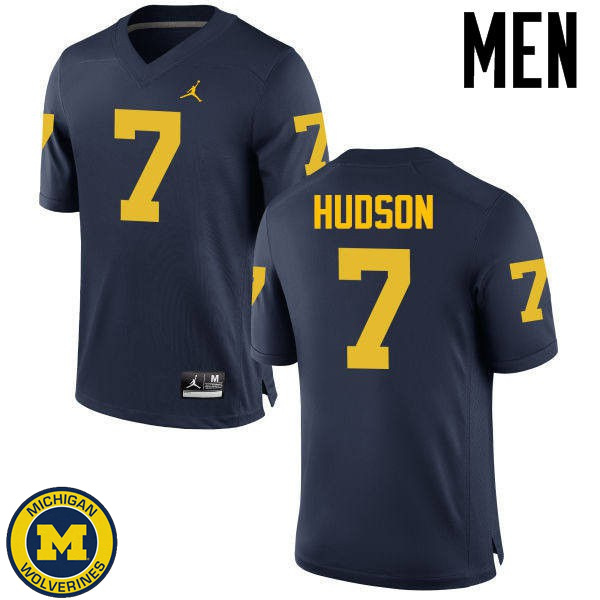 Mens Michigan Wolverines #7 Khaleke Hudson Navy University Football Jersey